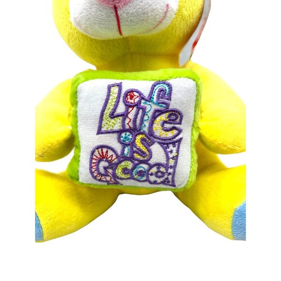 Sugar Loaf Toys 10" Yellow Bear Pink Nose Blue Feet Embroidered Life Is Good - Picture 8 of 9